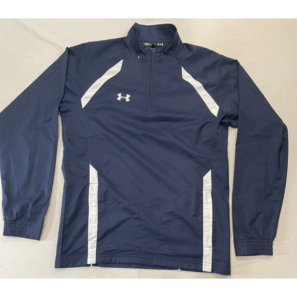 Under Armour SweatShirt Men S 1/4 Zip Pullover Mock Neck Blue White Striped - Picture 3 of 4